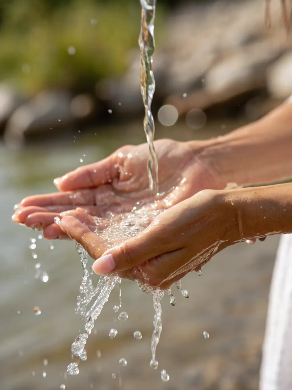 Close-up shot of a person's hand gently washing with Heavens' Scent soap, water droplets glistening on the skin, emphasizing the soap's moisturizing effect.